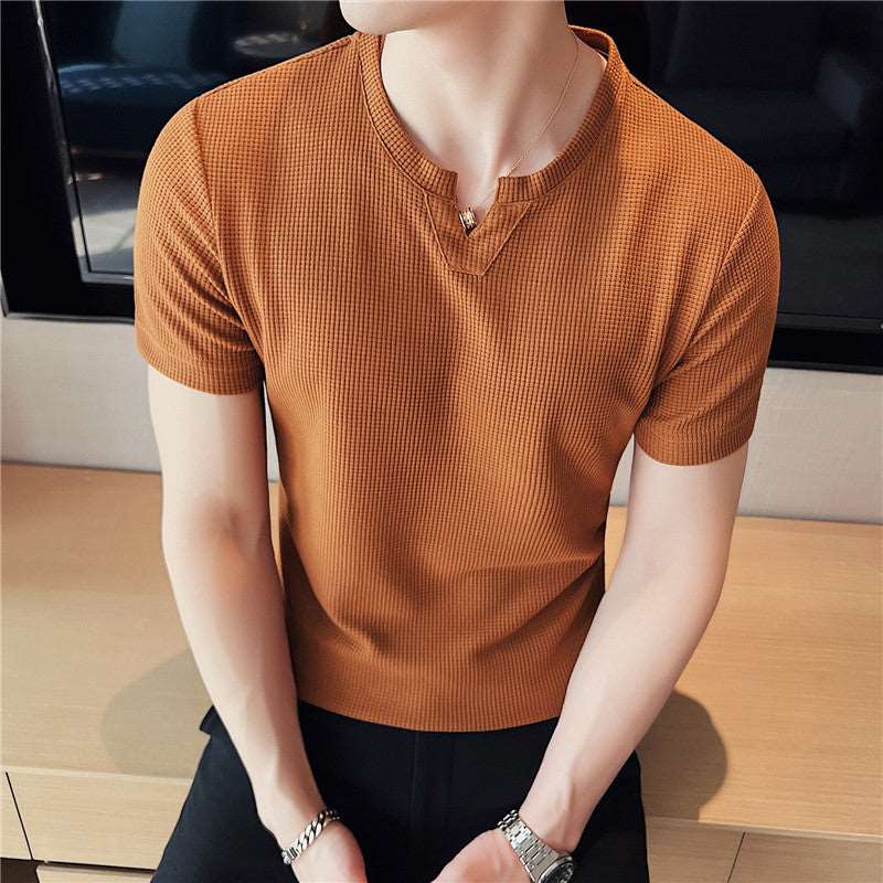 Men's Korean-style Pullover Waffle Short Sleeve