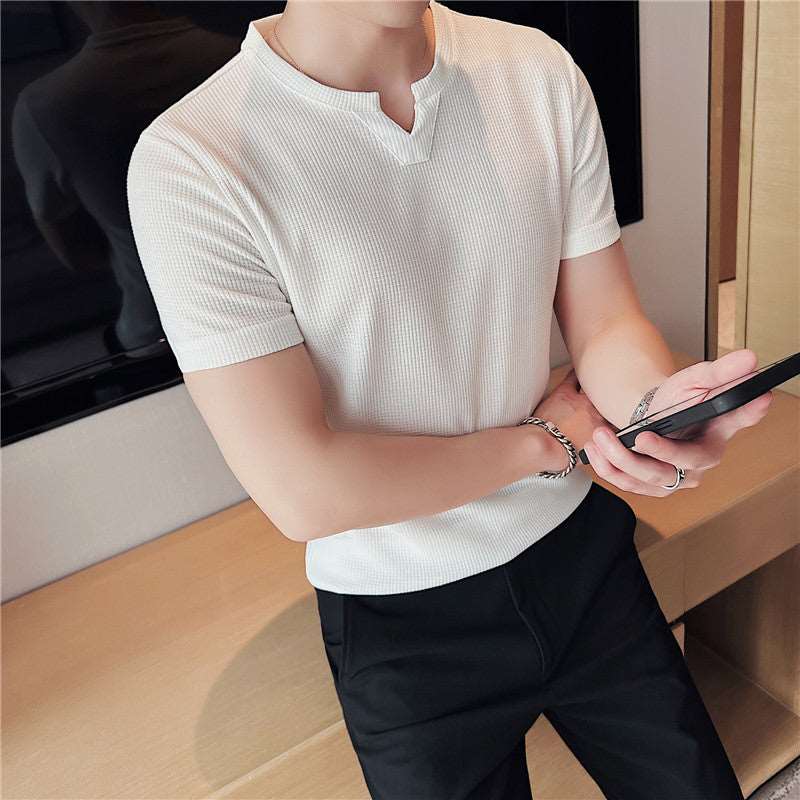 Men's Korean-style Pullover Waffle Short Sleeve